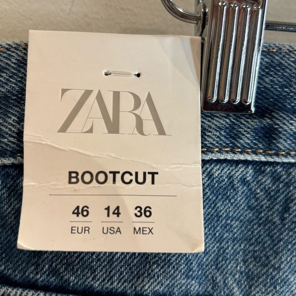 ZARA Sz 14 Jeans High Rise Bootcut Mid-Wash 100% Cotton Slight Distressing NEW - Picture 9 of 13